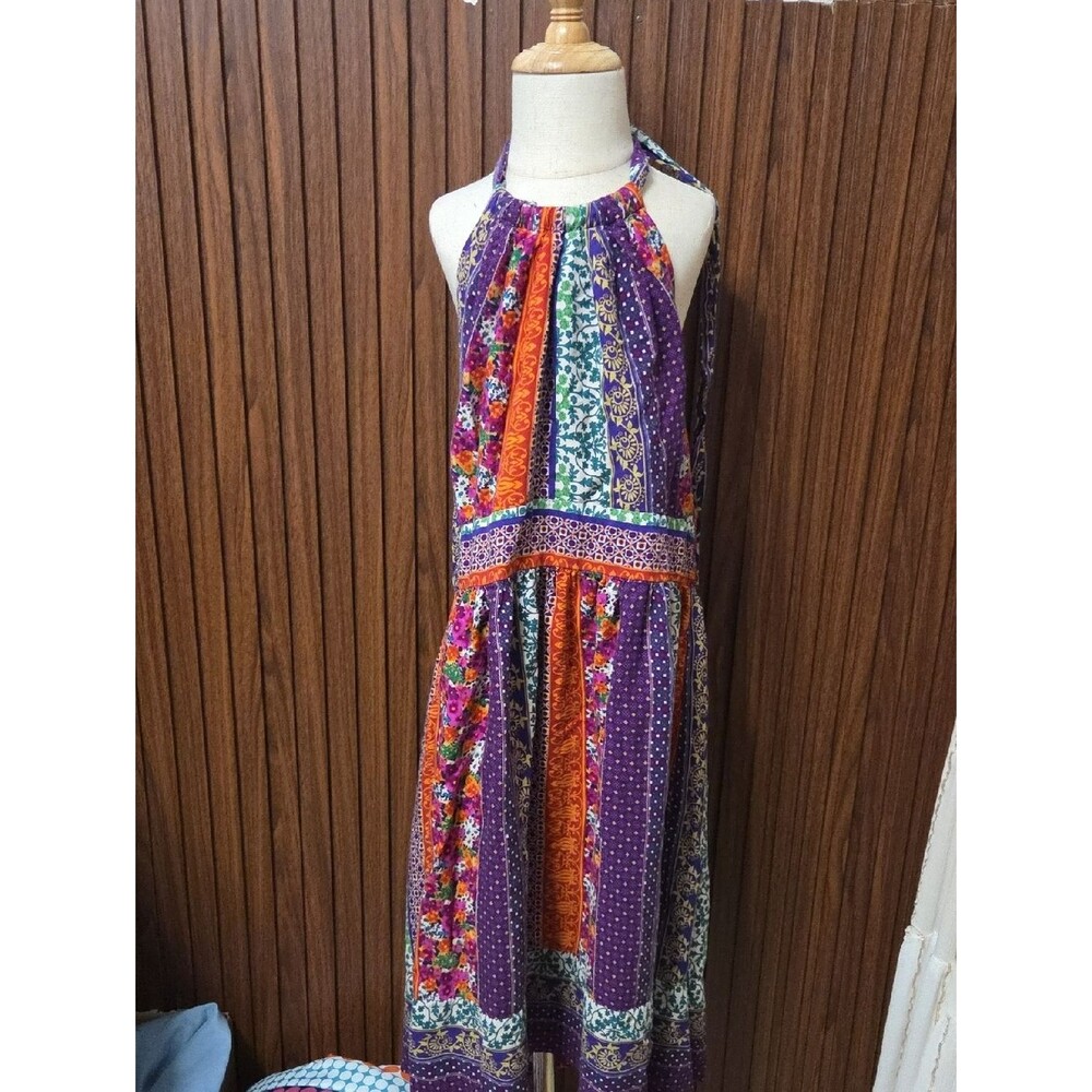 Twenty Purple Multi Boho Halter Maxi Dress for Girls Medium Size